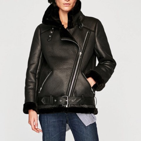 *SOLD* Zara Shearling Aviator/Biker Jacket - Picture 1 of 3
